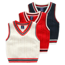 In spring 2021 new childrens pure sweater vest boys Han Edition V - Word College wind sleeveless vest