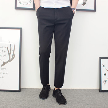Japanese Retro British Gentleman Korean Style Men's Versatile Simple Solid Color Slim Fit Tapered Nine-Point Casual Dress Pants Trousers