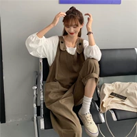 Осенний квадратный комплект для беременных, комбинезон, штаны, рубашка, в корейском стиле, свободный крой