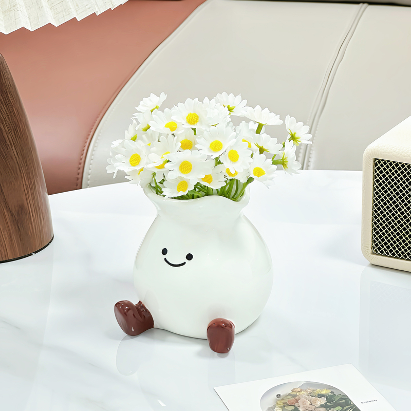 Cute Smiling Face Vase for Home Use, Creative Decoration for Living Room Tabletop, Suitable for Dried Flowers, Fresh Flowers, Hydroponics, Ceramic Flower Vessel