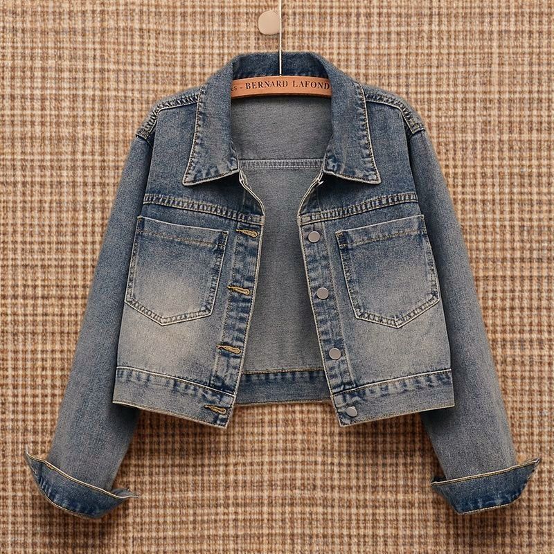 2026 Spring and Autumn American-Style Denim Jacket for Women, Short Hong Kong-Style Retro Design, Niche Petite Jacket Top