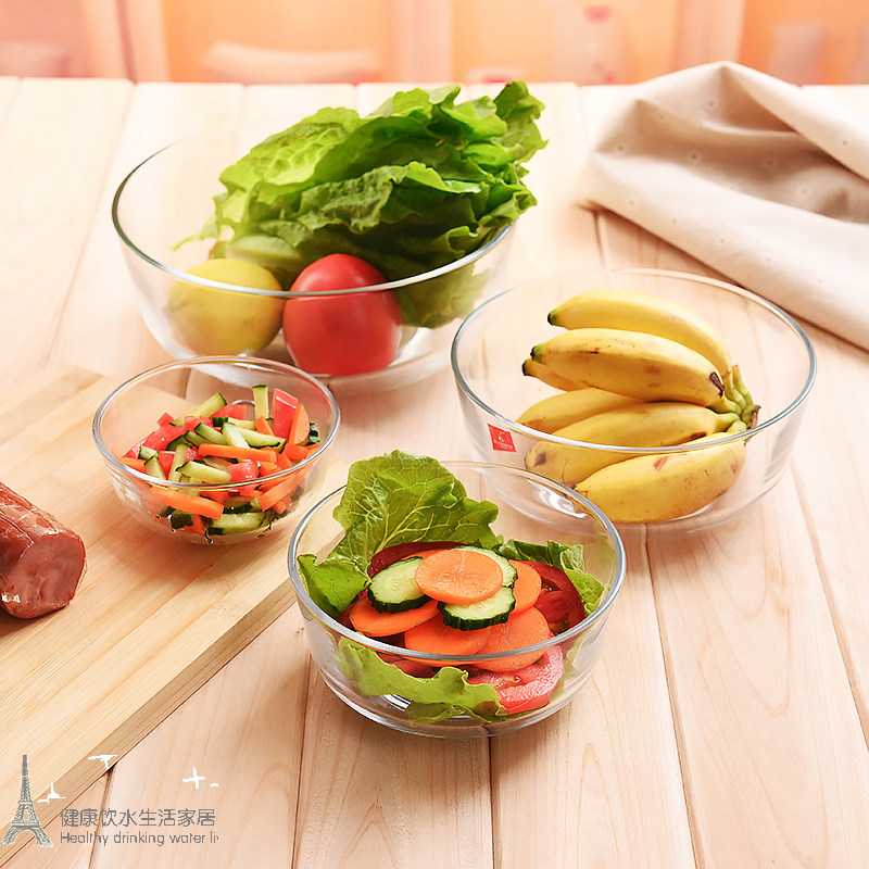 Heat resistant home glass bowl thickened transparent large salad bowl salad bowl Blister Noodles Bowl fruit basin cutlery set