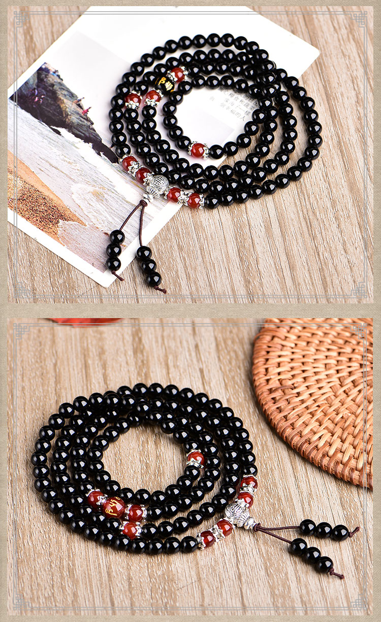 屹 宸 Mở tự nhiên obsidian bracelet agate sáu từ thần chú nam giới và phụ nữ vòng tay món quà sinh nhật đồ trang sức