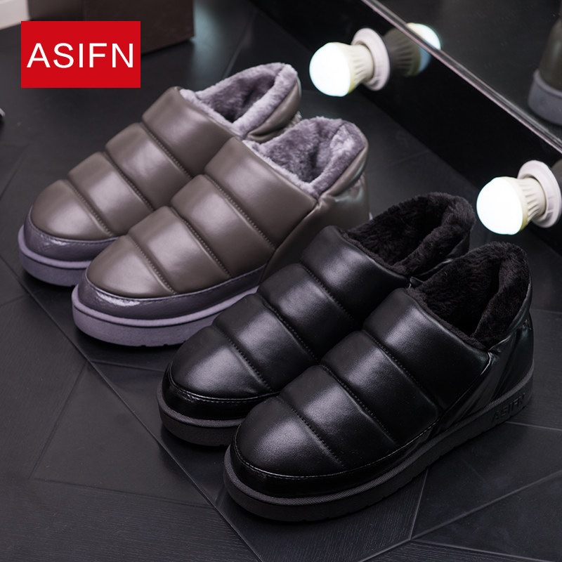 Winter non-slip snow ground boots Men's waterproof PU lovers cotton boots Short cylinder Thickened Warm Students Cotton Shoes Flat Bottom Men's Shoes