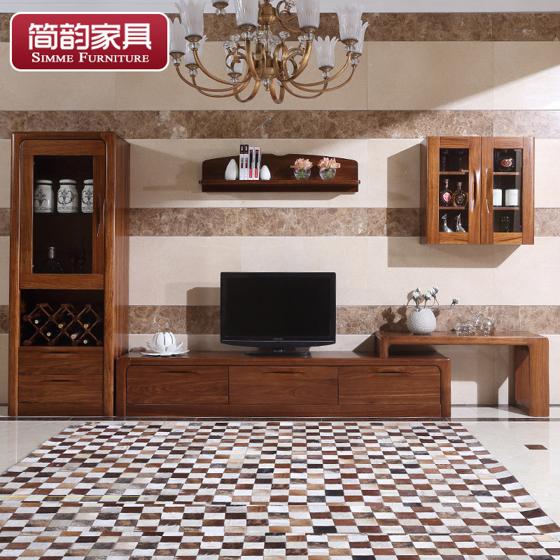 Jian Yun all solid wood TV cabinet simple modern new Chinese living room furniture combination film and television telescopic ebony wood base cabinet