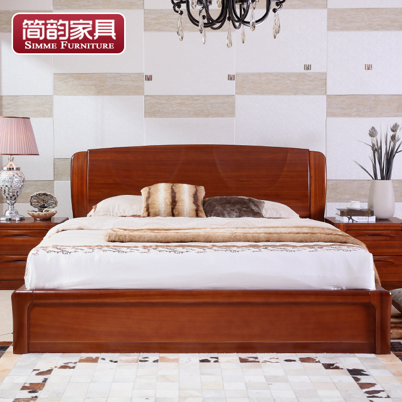 Simple rhyming full solid wood bed modern minimalist furniture New Chinese style bed 1 5 m 1 8 m Double big bed teak bed
