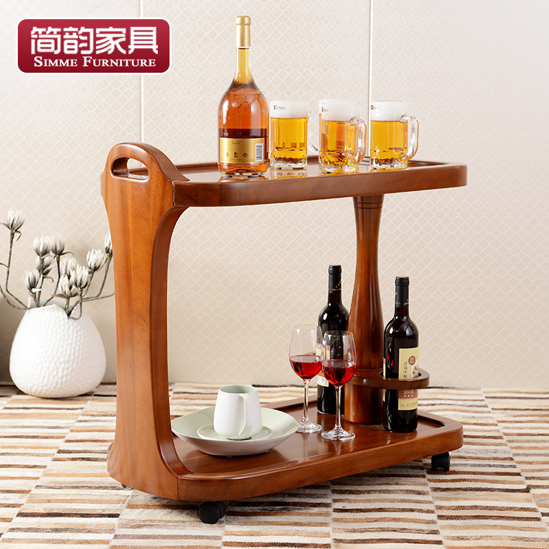 Simple rhyme All solid wood mobile food truck Modern simple new Chinese restaurant furniture Teak hand push wine truck