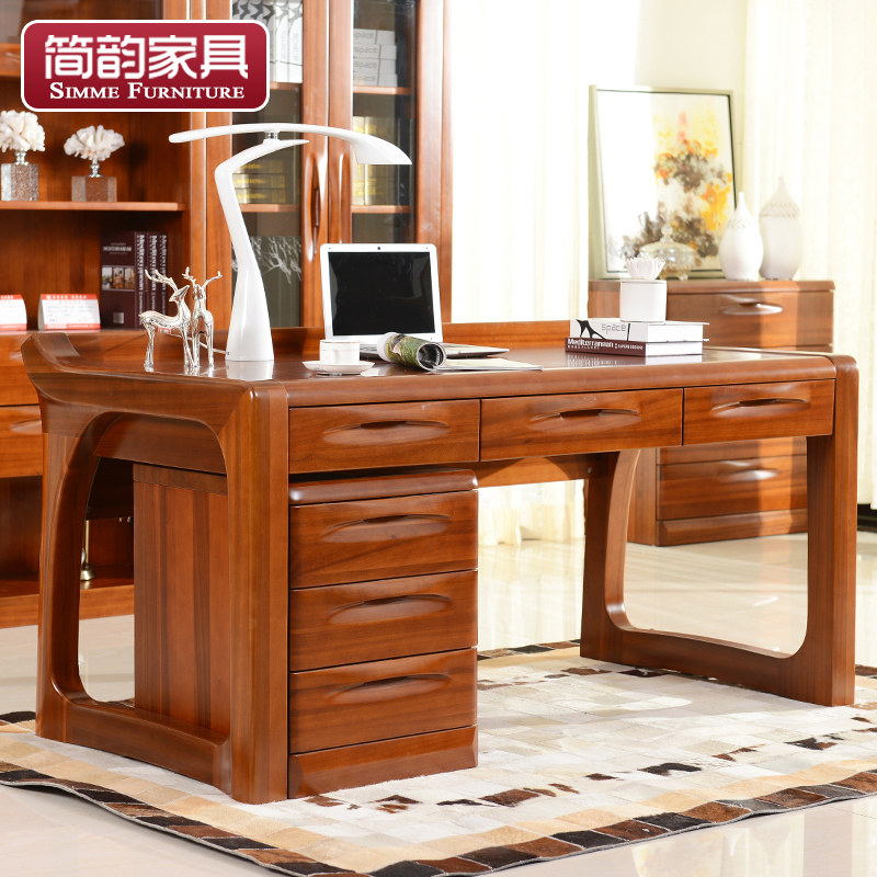 Simple Rhymes Solid Wood Computer Desk Desktop Home Desk Teak Writing Desk Modern Chinese Teak Desk-Taobao