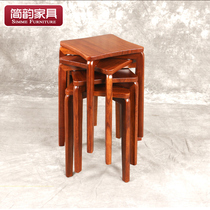All Wujin wooden dining stool solid wood square stool household wooden bench small stool low stool can be stacked household table stool