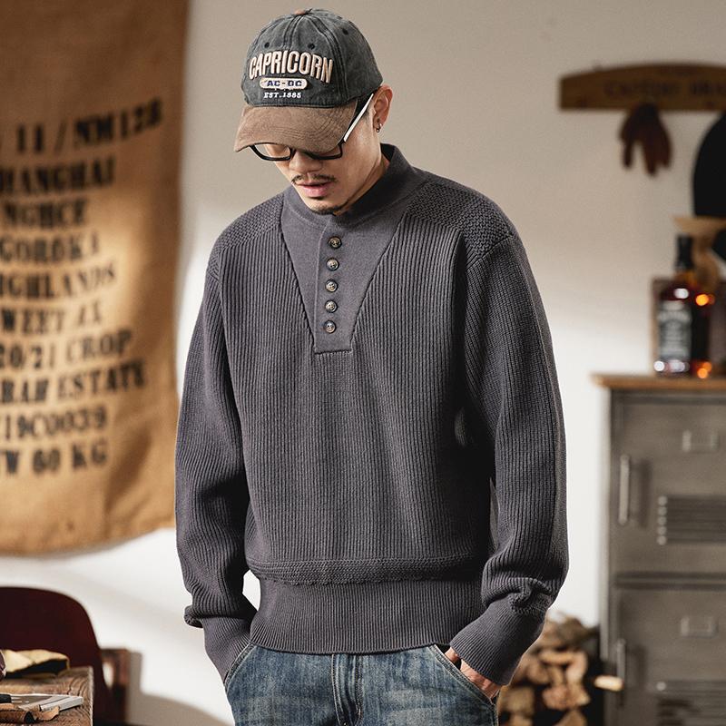 American Retro Thick Heavy Henry Collar Sweater for Men 2025 Spring Loose Tank Top Warm Knitwear American Retro Thick Heavy Henry Collar Sweater for Men 2025 Spring Loose Tank Top Warm Knitwear