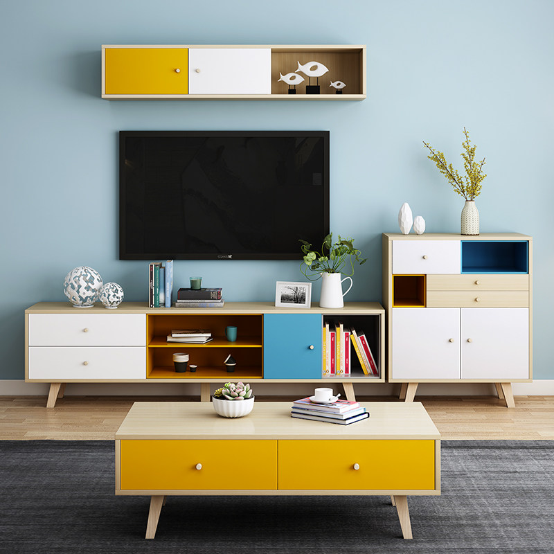 Nordic Telescopic Small Family Living Room Tea Table TV Cabinet Combo Suit Modern Minima TV Cabinet Mini
