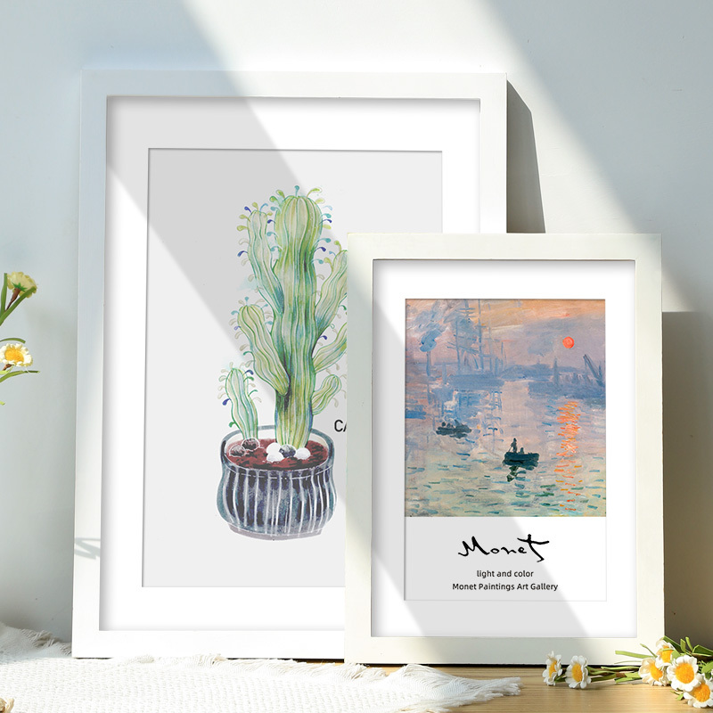 Solid Wood Picture Frame for Tabletop or Wall Hanging, Suitable for Framing 4K, 8K Posters, A3 Oil Paintings, Children's Sketches, White Empty Frame
