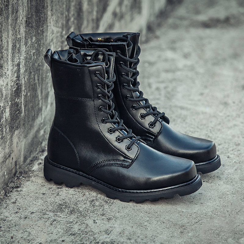 Winter wool genuine leather high cylinder special soldier combat boots steel head steel bottom tide lady fitted Martin boots cotton shoes