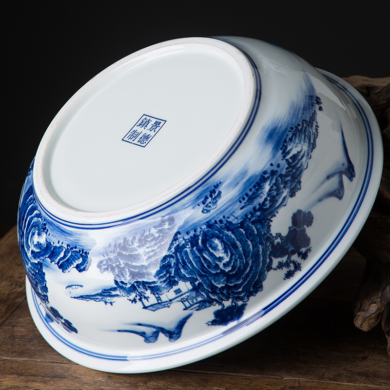 Jingdezhen ceramic basin Blue and white porcelain kneading basin Old-fashioned ceramic basin Large thickened hair basin Household