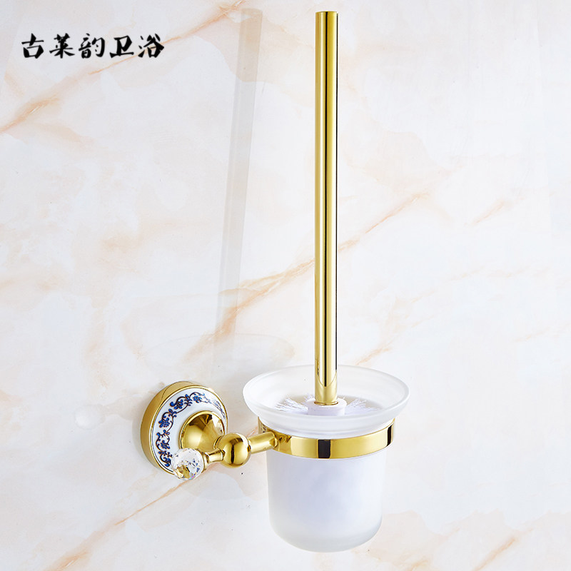 Gold toilet brush set creative European toilet brush cup toilet brush with toilet brush head blue and white porcelain bathroom pendant