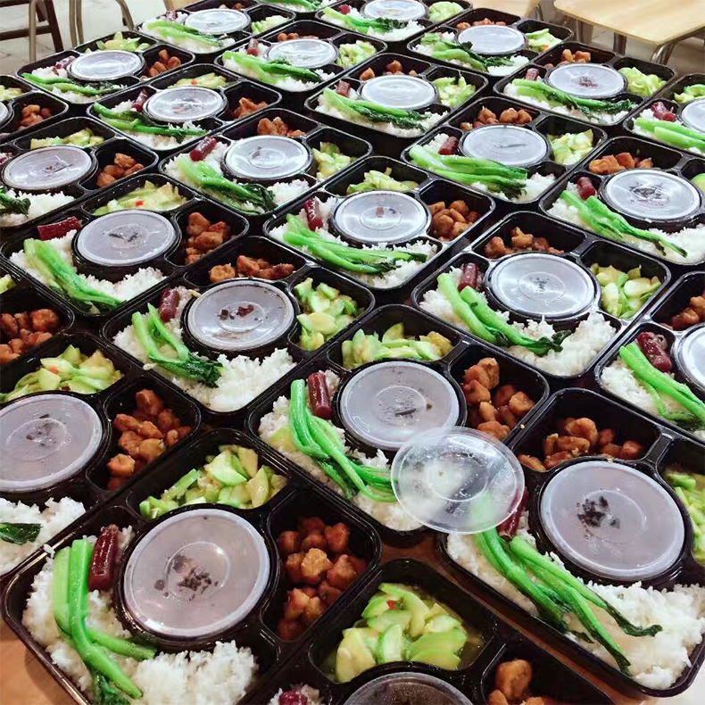 Ngăn dùng một lần có nắp bốn hộp cơm trưa bát súp đen ăn trưa takeaway đồ ăn nhanh đóng gói hộp cơm - Hộp cơm điện sưởi ấm hộp cơm hâm điện