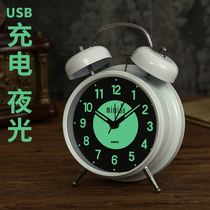 Can USB charging alarm clock meter luminous loud bell lazy person bedside silent primary and secondary school students with desk bedroom