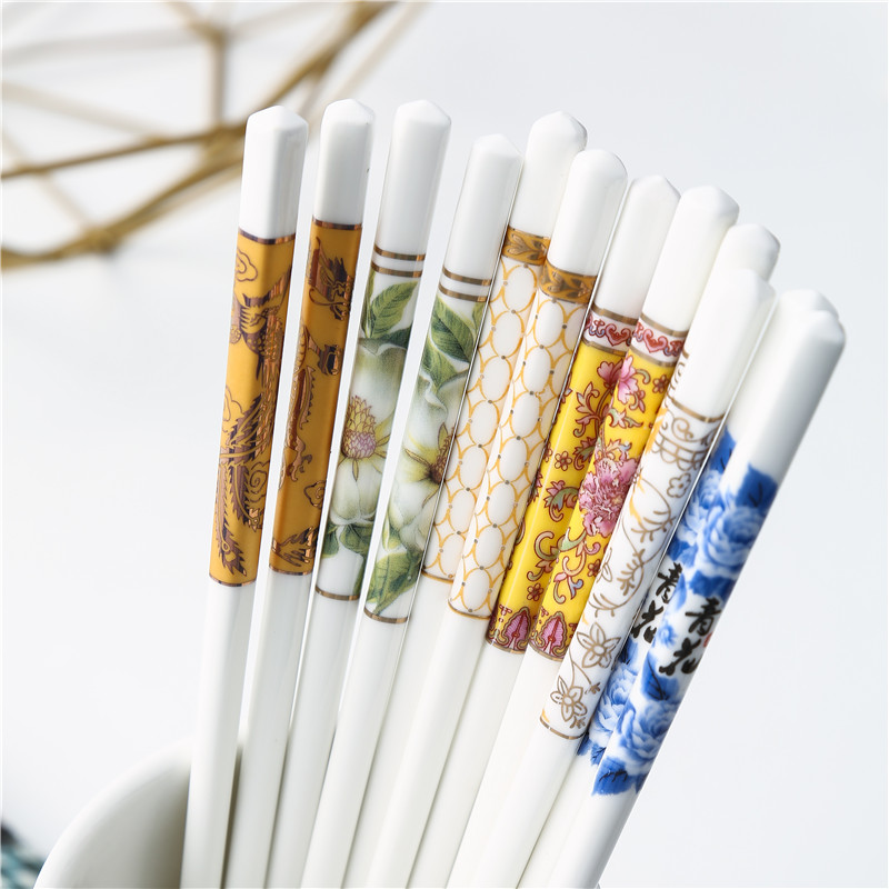 Ceramic Chopsticks Group Home Chinese Bone China Porcelain 5 Double 10 Family High Temperature Resistant Simple Combined Anti-Slip Hotel Special