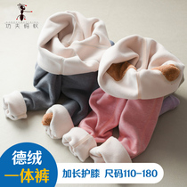 School uniform artifact childrens one plus velvet warm pants autumn and winter girls double thick alpaca wool boy de Velvet cotton pants