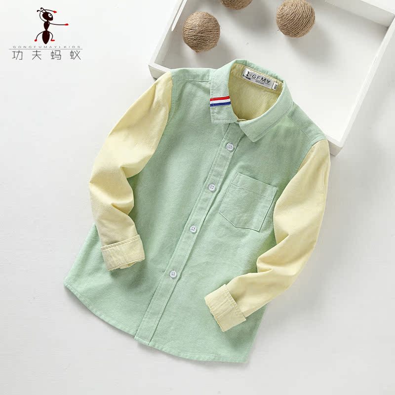 Mùa xuân mới 2018 trẻ em cotton dài tay sọc áo sơ mi nam thủy triều áo sơ mi nam lớn 2937 áo em bé
