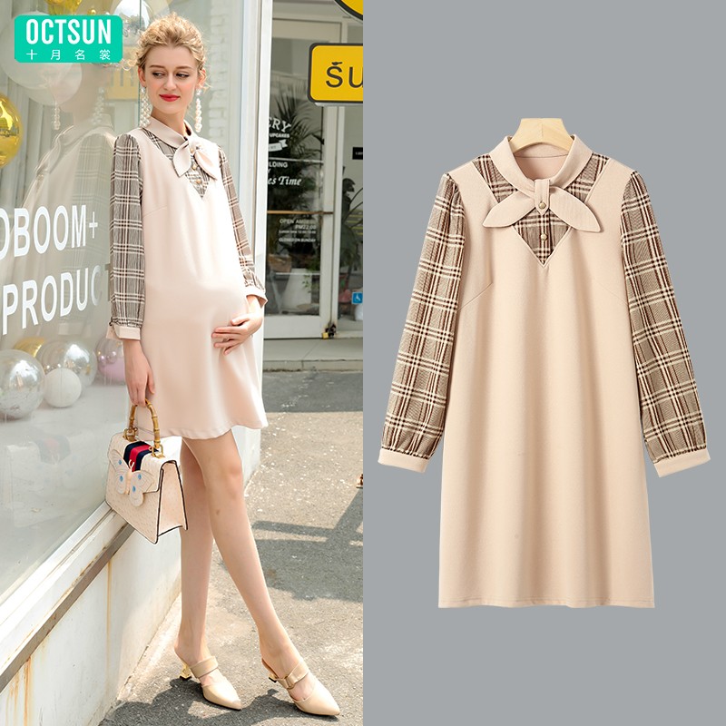 Maternity wear autumn dress spring and autumn fashion tide mom size tops European and American style autumn maternity skirt