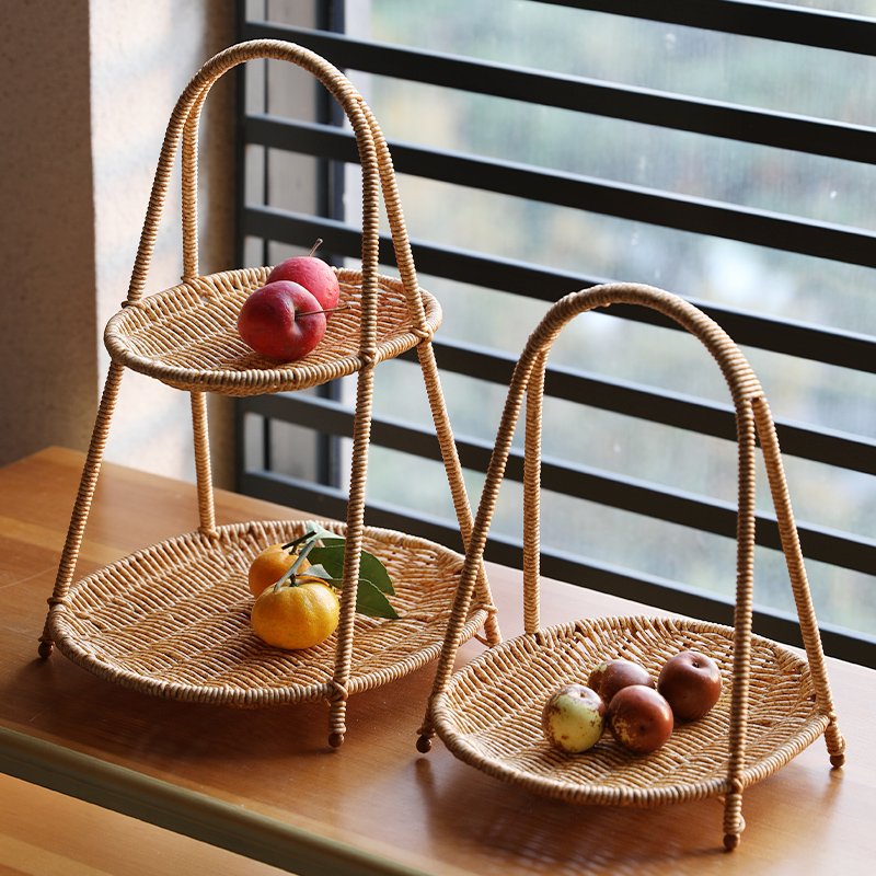 KENS bamboo - made fruit plate double tea track basket basket antique basket - tape basket