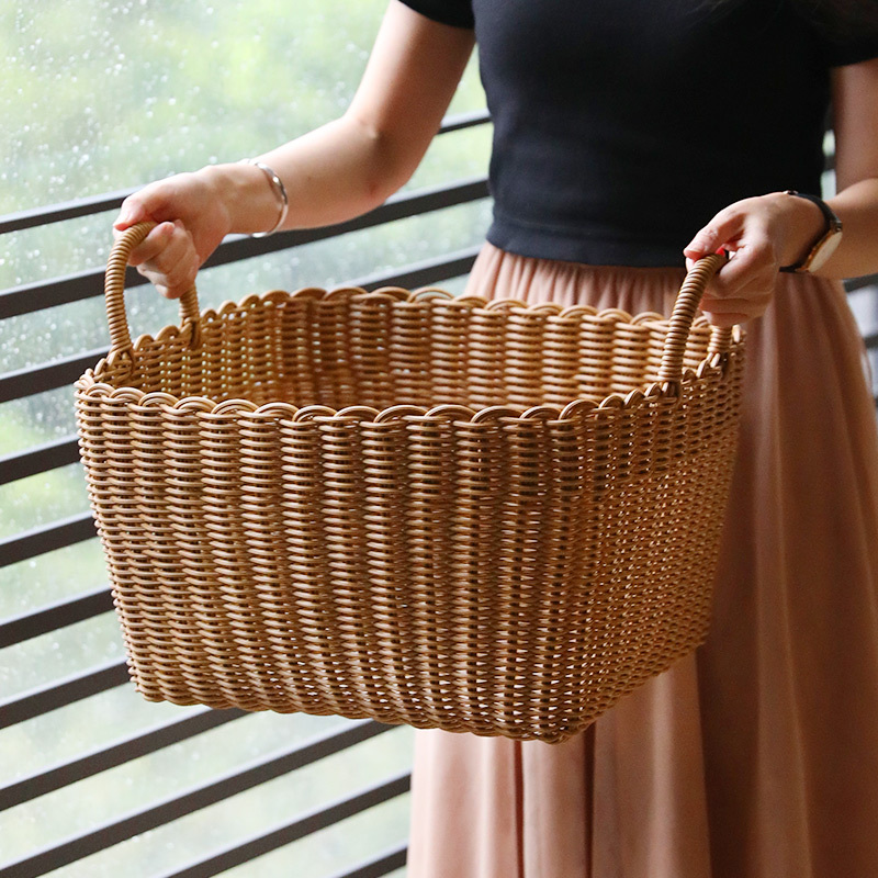 Kens Japanese-Style Woven Storage Basket, Imitation Rattan, Living Room Snack and Miscellaneous Items Basket, Bathroom Towel and Slipper Storage Basket Kens Japanese-Style Woven Storage Basket, Imitation Rattan, Living Room Snack and Miscellaneous Items Basket, Bathroom Towel and Slipper Storage Basket