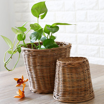 Kens Vietnam imported rattan round storage basket small flower planting basket flower pot set snack basket Pen Holder
