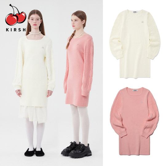 Kirsh grande cerise printemps et automne nouvelle robe tricotée col carré doux jupe courte fille haut de gamme grande taille