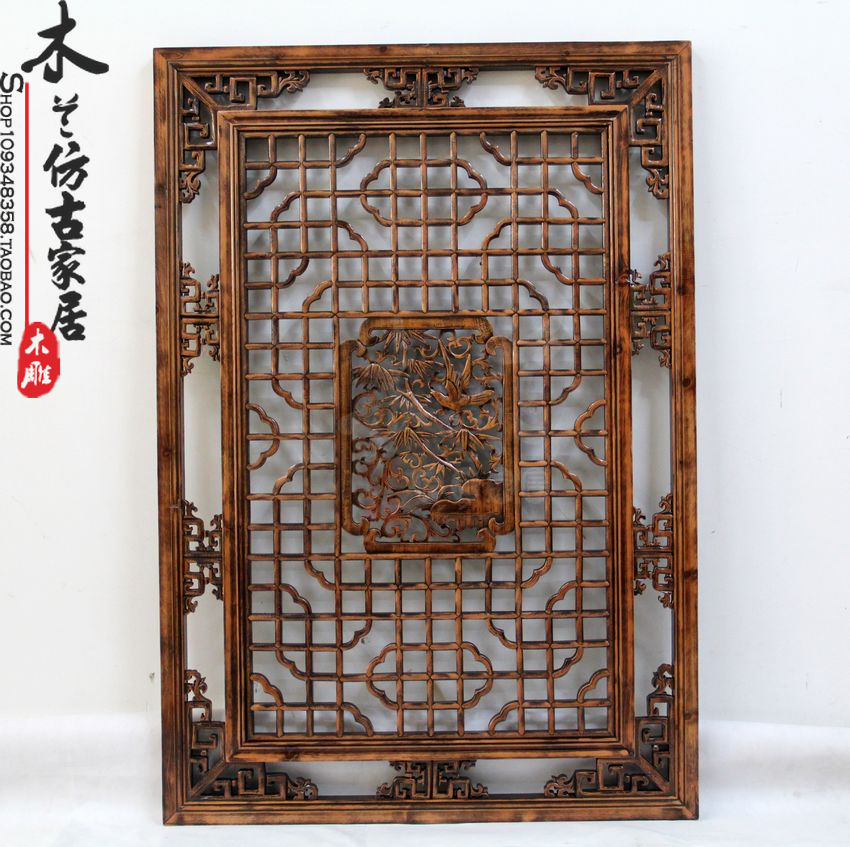 Explosion-style Chinese background wall Solid wood lattice wood carving Antique horizontal and vertical flower window Entrance partition Hanging ceiling screen