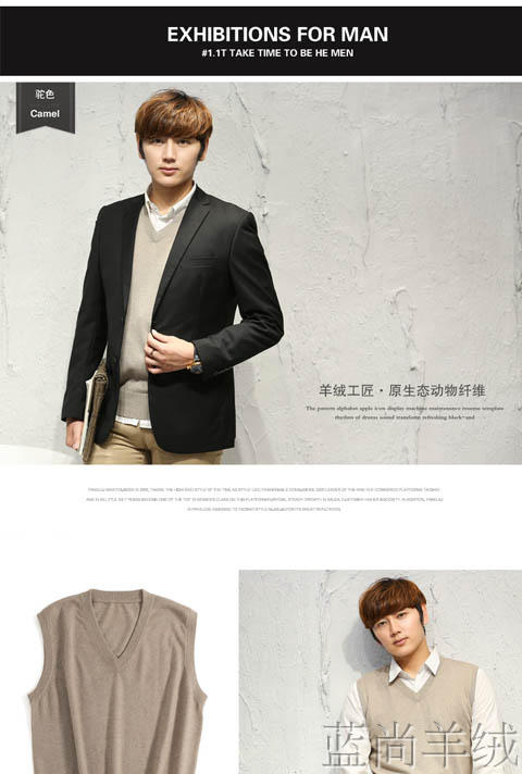 Áo len nam cổ chữ V đan len ấm áp áo len vai rắn màu cashmere không tay vest mùa thu đông phiên bản Hàn Quốc của bố len dệt kim