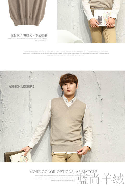 Áo len nam cổ chữ V đan len ấm áp áo len vai rắn màu cashmere không tay vest mùa thu đông phiên bản Hàn Quốc của bố len dệt kim
