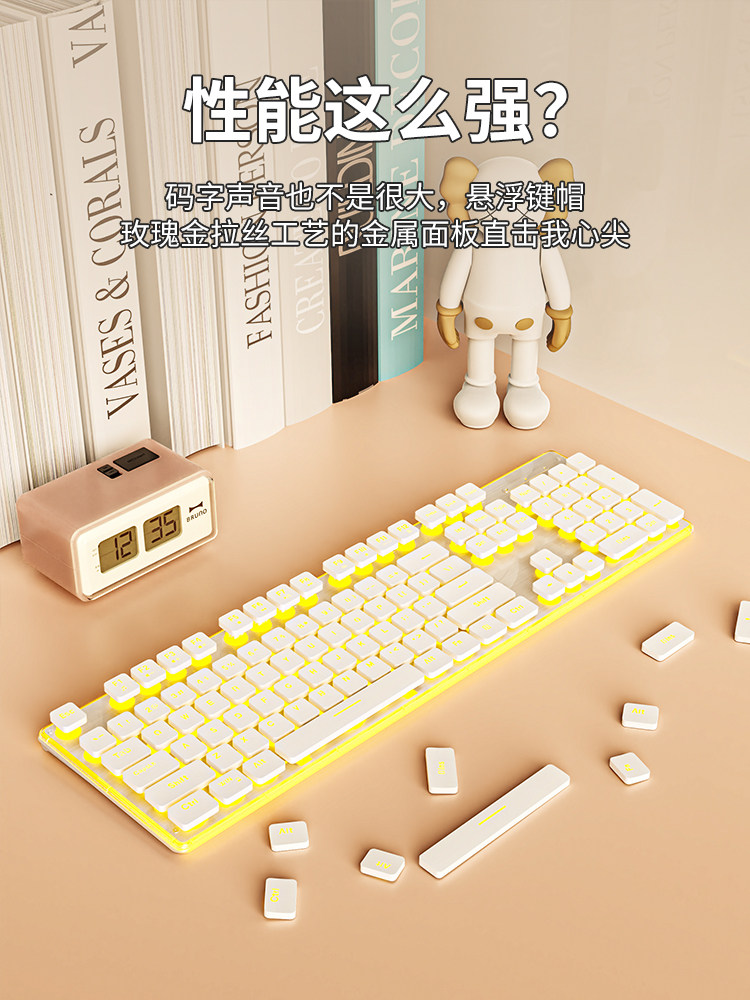 Forerunner Keyboard and Mouse Set, Silent Wired Mechanical Feel, Gaming, Office Typing, Girls' Notebook, Silent