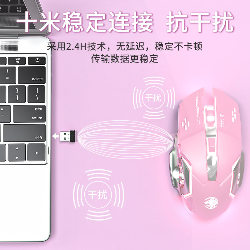 Forerunner G306 Wireless Bluetooth Dual-Mode Mouse Silent Rechargeable E-Sports Gaming Mouse for Girls Cute Pink