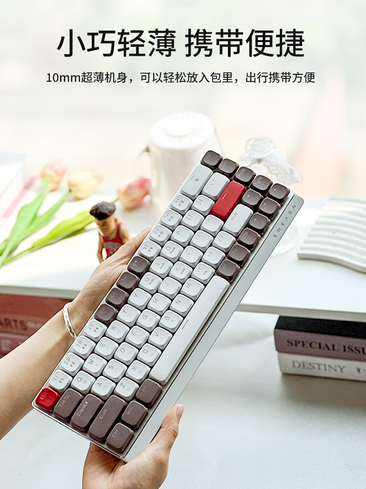 Forerunner Mk68 Low-Profile Mechanical Keyboard Wireless Bluetooth Office Silent Keyboard for Women Workstation Portable iPad