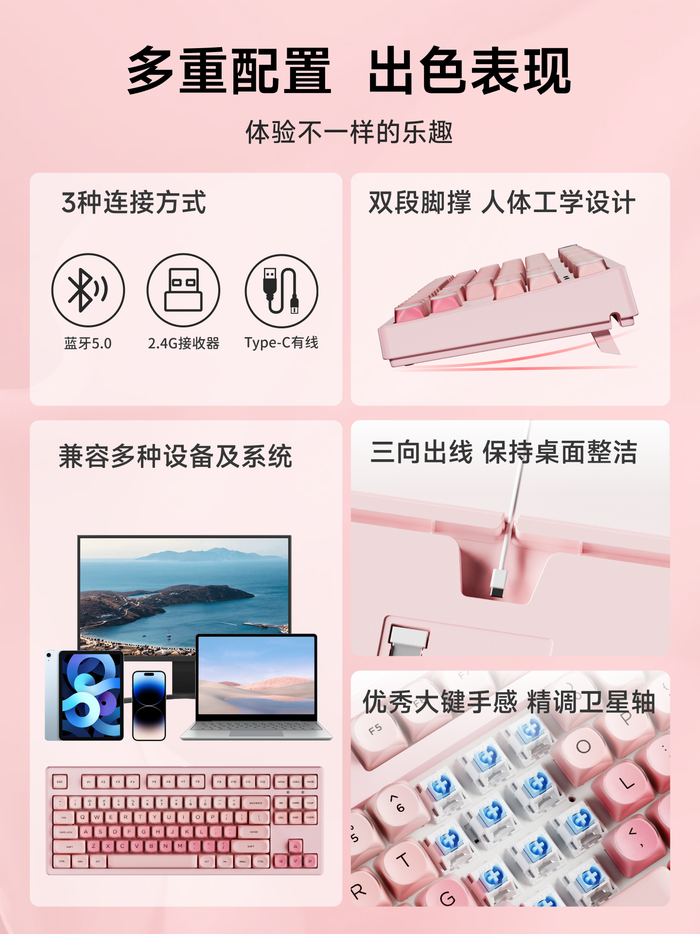 Forerunner Mt87 Liquid Foundation Mechanical Keyboard Wireless Bluetooth Mouse Set for Girls Office High Aesthetic Value Blue Switch