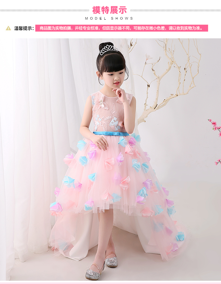 Váy công chúa màu hồng cô gái fluffy sợi trẻ em mẫu catwalk showtail dạ hội chủ nhà trang phục piano mùa hè váy công chúa cho bé gái