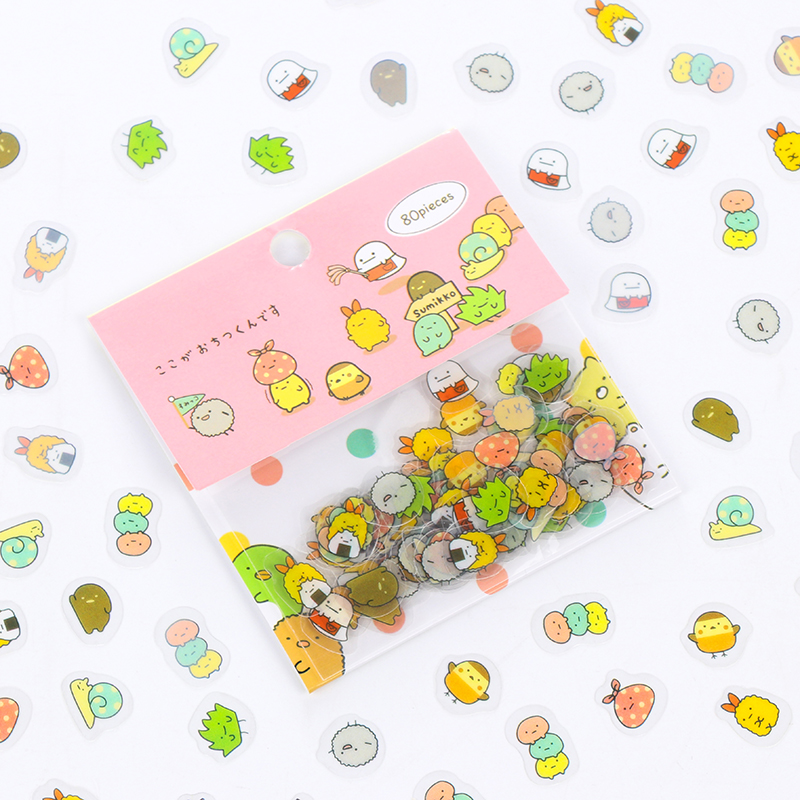 Day Korea Creative cartoon Sticker Corner Bio-Stick Paper Bag DIY Handbill Perimeter Cute Decorations with 80 Pieces In