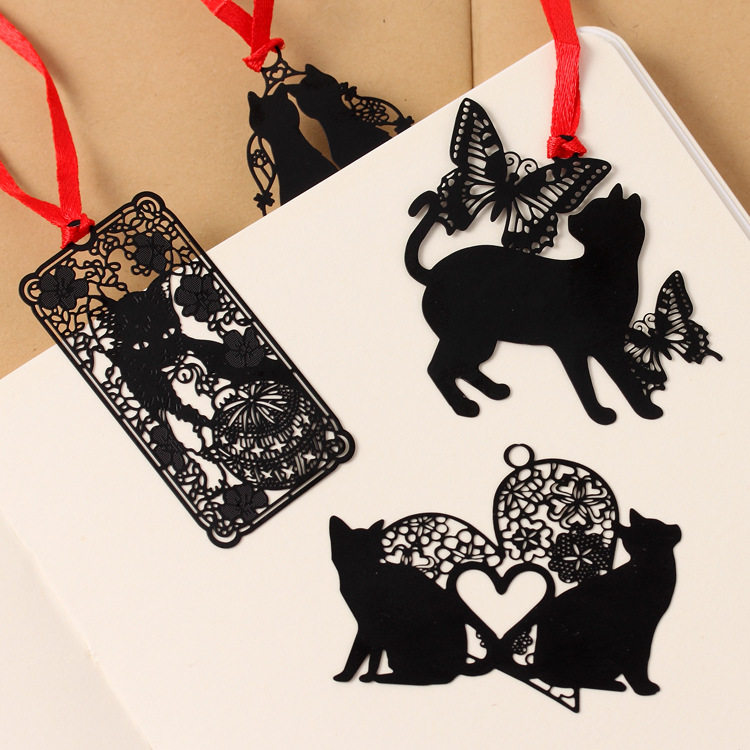 Black Cat Metal Series Creative Bookmark Classical Chinese Style Hollow Mini Stainless Steel Exquisite Bookmark Card Bookmark