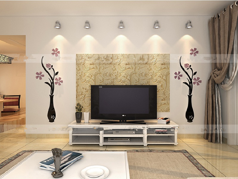 Bình hoa mận 3d pha lê acrylic dán tường phòng khách hiên phòng ngủ sofa phòng ngủ TV nền tường trang trí - TV giá tivi samsung 43 inch