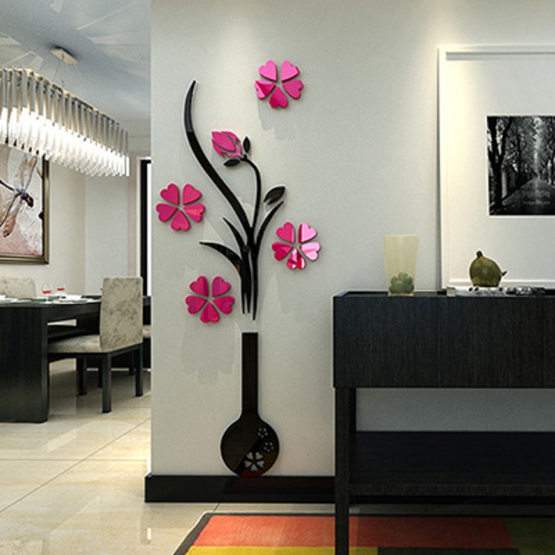 Bình hoa mận 3d pha lê acrylic dán tường phòng khách hiên phòng ngủ sofa phòng ngủ TV nền tường trang trí - TV giá tivi samsung 43 inch