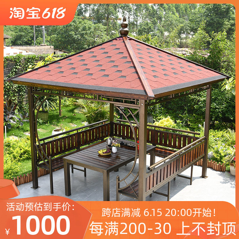 Asphalt tile gazebo outdoor courtyard solid wood villa log cabin hexagonal garden shed anti-corrosion wood modern assembly pavilion