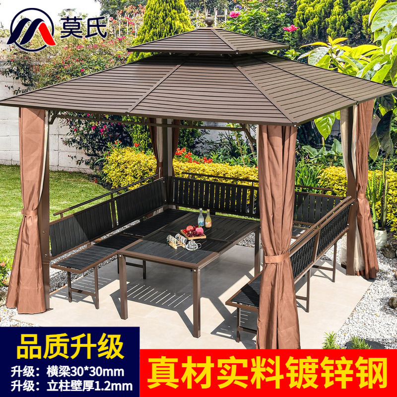 Gazebo Outdoor Courtyard Sunshade Tent with Galvanized Roof, New Chinese-Style Garden Mobile Farmhouse Outdoor Assembly Pavilion Gazebo Outdoor Courtyard Sunshade Tent with Galvanized Roof, New Chinese-Style Garden Mobile Farmhouse Outdoor Assembly Pavilion