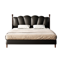 Feima Shi minimalist leather bed retro black leather bed head layer cowhide solid wood bed small apartment light luxury master bed