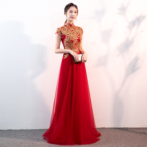 Evening dress prom gown masters show dress long dress evening dress female standing collar Chorus Chinese style chorus dress