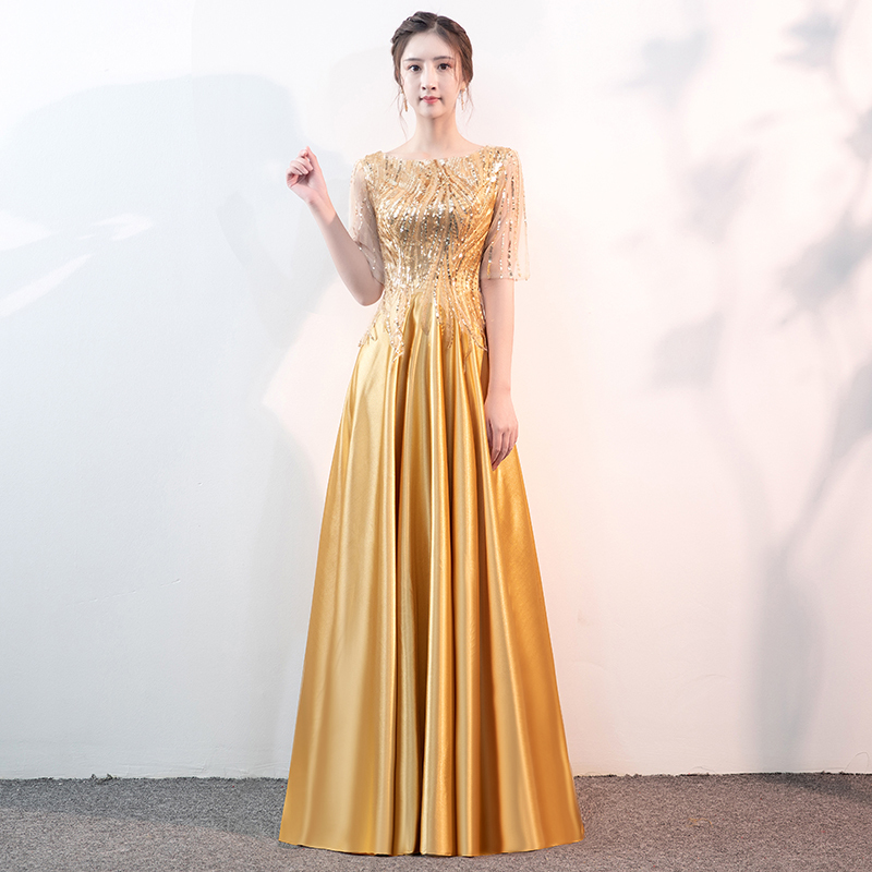 Chorus Performance Costume Women's Long Dress 2025 New Evening Dress Long Style Annual Meeting Gold Host Dress Spring