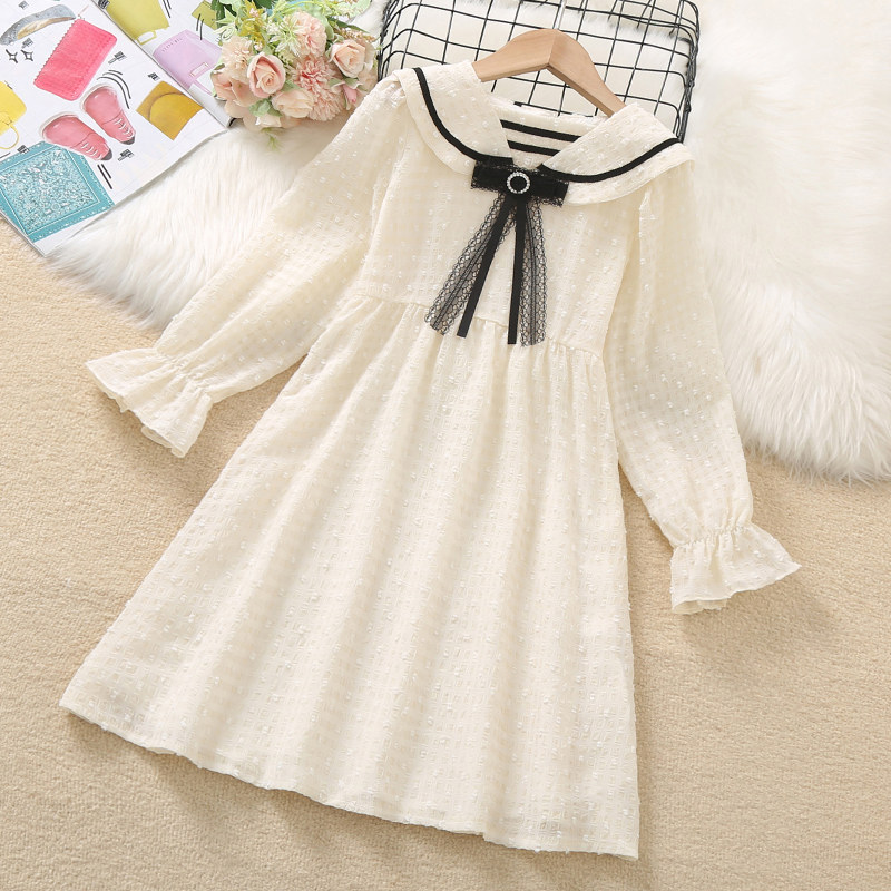 Girl Foreign Dress Spring Autumn Money 2022 New Navy Collar College Wind Little Girl Princess Dresses Spring Dress Children's Skirts