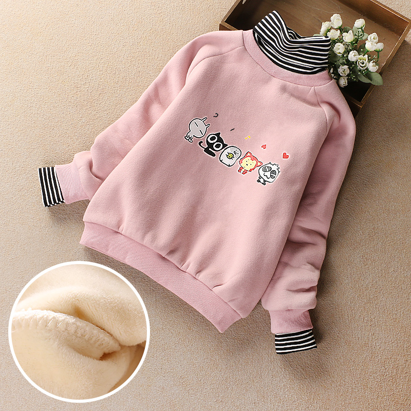 Girls' velvet high-neck thick cotton T winter clothes children's Western style cartoon thickening bottoming shirts warm tops girls' coats