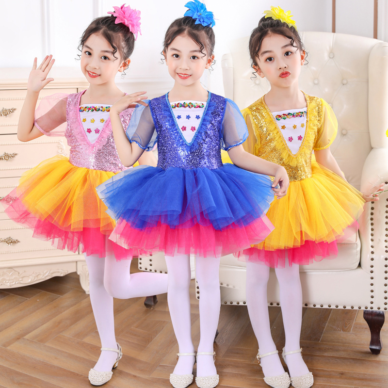 girls princess ballet chorus dresses children's performance dress kindergarten dance dress girl Princess pengpeng gauze skirt children's Sequin performance chorus dress