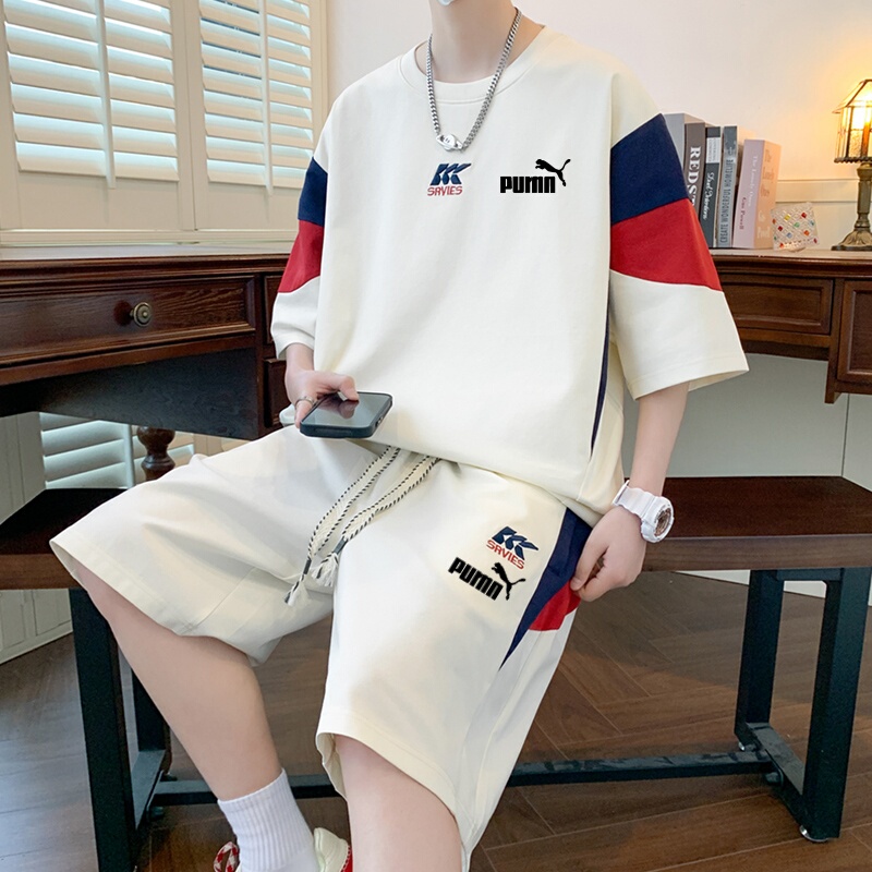Outlet Store Casual Sports Suit for Men, Summer Loose Breathable Short-Sleeve Shorts, Trendy Outfit for Teenagers